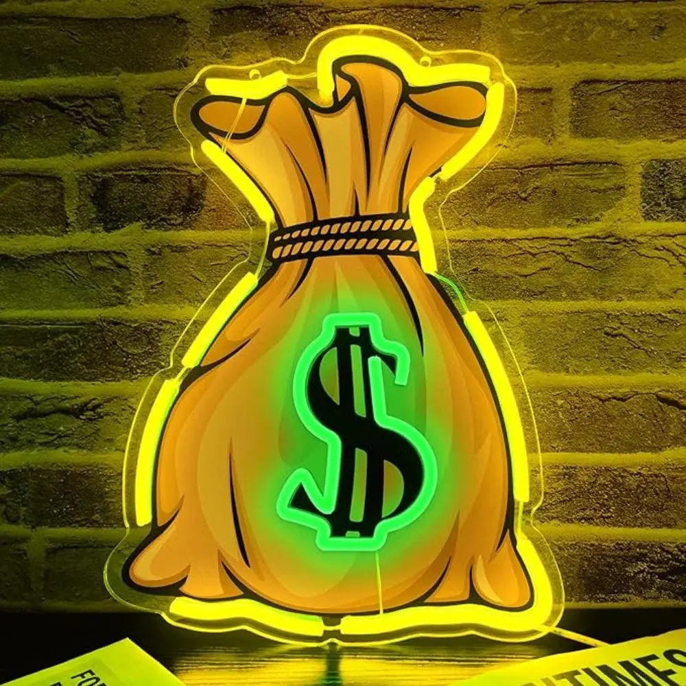 Money bag neon sign for wall decoration, money LED neon dollar money neon for playroom bedroom birthday gifts FYLZGO Signs