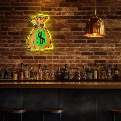Money bag neon sign for wall decoration, money LED neon dollar money neon for playroom bedroom birthday gifts FYLZGO Signs