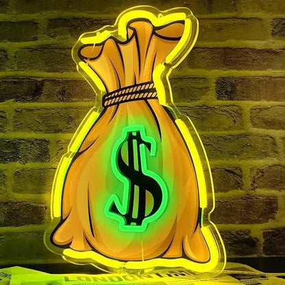Money bag neon sign for wall decoration, money LED neon dollar money neon for playroom bedroom birthday gifts FYLZGO Signs