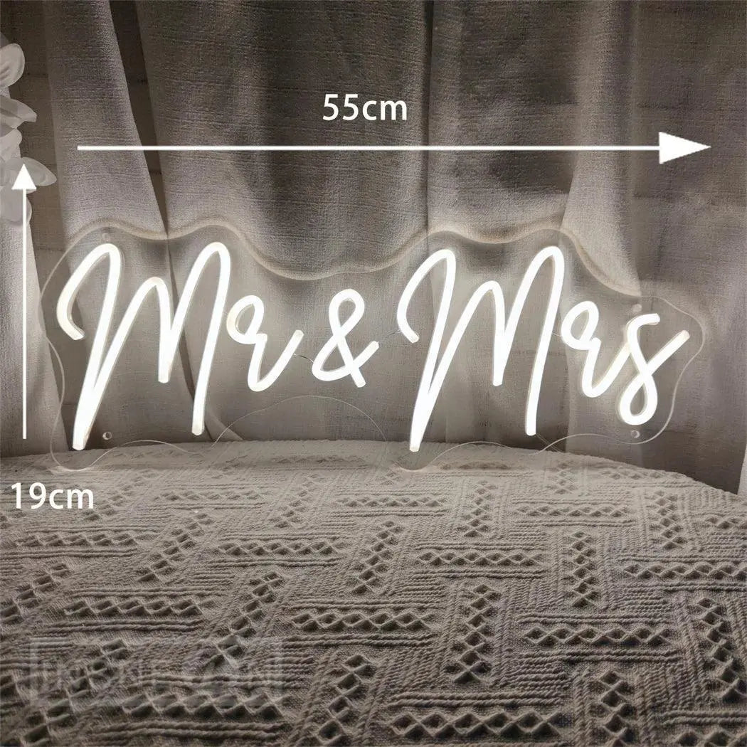 Neon LED Sign Mr & Mrs Custom Wedding Party Wall Neon Sign Light Room Bedroom Decor Hanging Neon Lamp Decoration Gifts Neon Lamp FYLZGO Signs