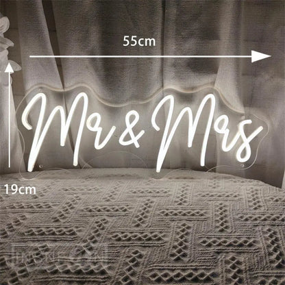 Neon LED Sign Mr & Mrs Custom Wedding Party Wall Neon Sign Light Room Bedroom Decor Hanging Neon Lamp Decoration Gifts Neon Lamp FYLZGO Signs