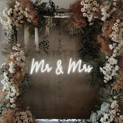 Neon LED Sign Mr & Mrs Custom Wedding Party Wall Neon Sign Light Room Bedroom Decor Hanging Neon Lamp Decoration Gifts Neon Lamp FYLZGO Signs