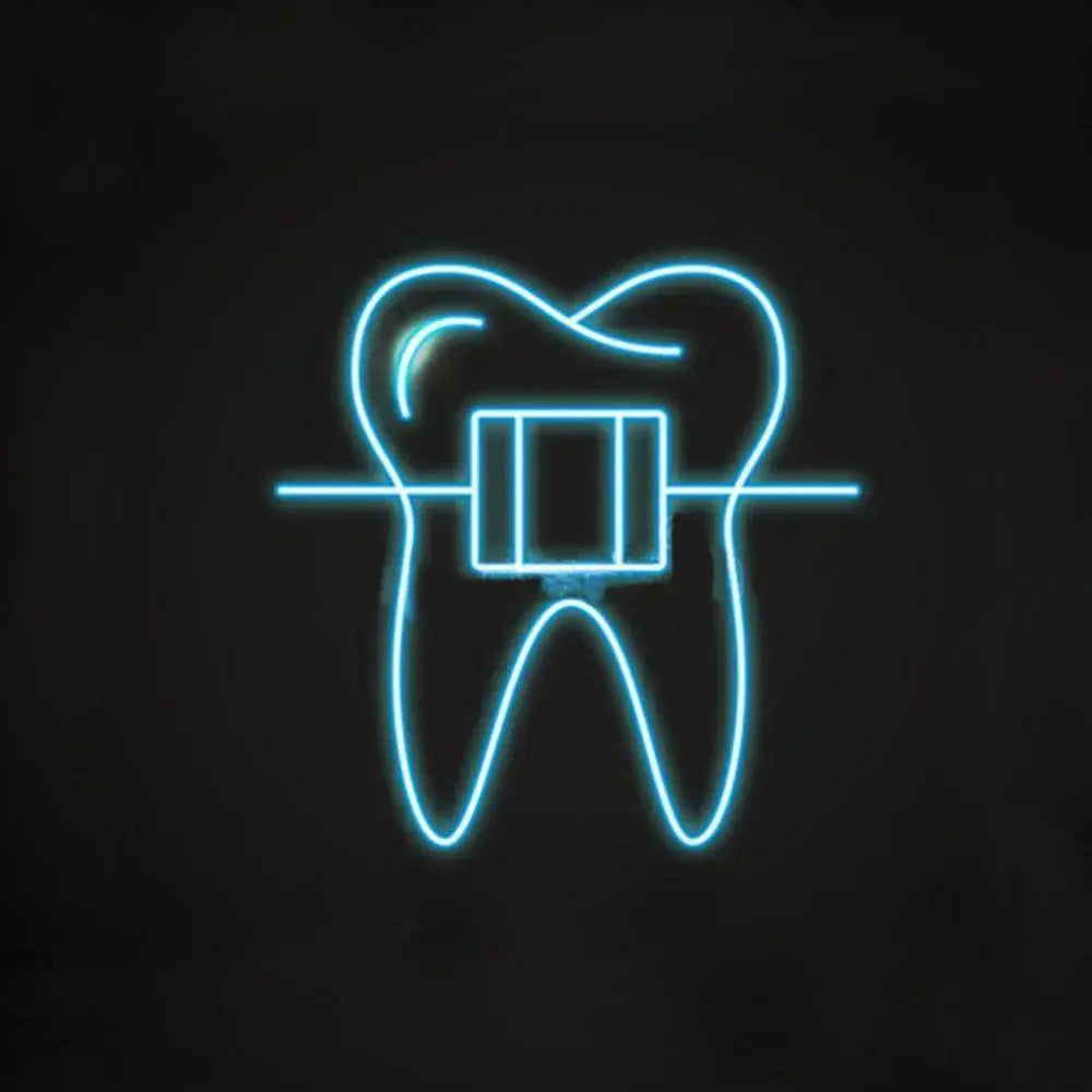 Neon Sign Dental Braces Icon In Line Style Orthodontics Equipment Teeth Alignment Symbol Custom Handmade Real Glass Tube14"X14" FYLZGO Signs