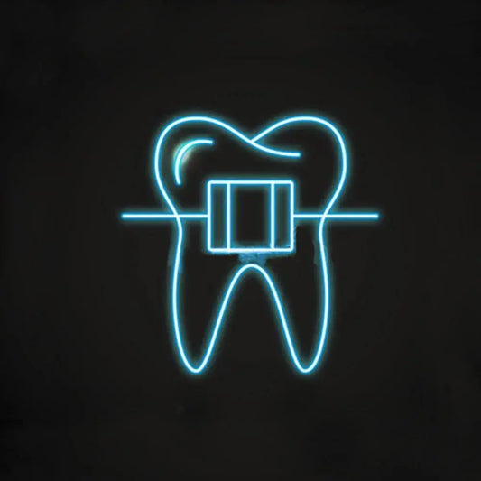 Neon Sign Dental Braces Icon In Line Style Orthodontics Equipment Teeth Alignment Symbol Custom Handmade Real Glass Tube14"X14" FYLZGO Signs