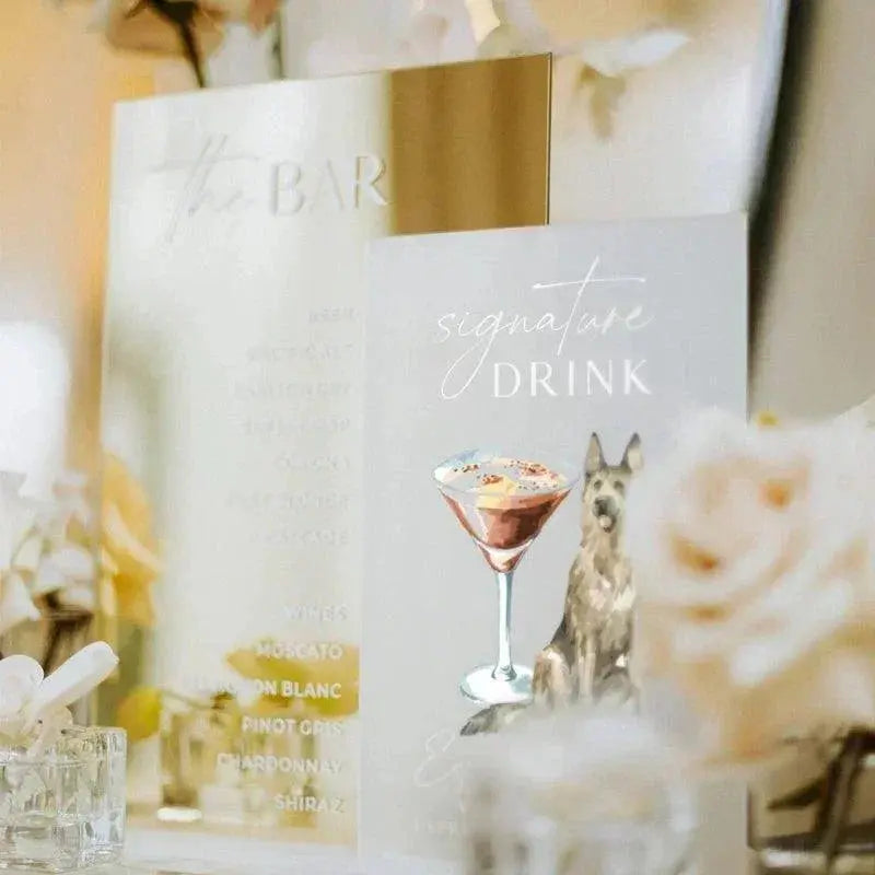 Signature Drink Dog Sign,Wedding Bar Sign,Wedding Bar Menu with Pet,Pet Signature Cocktails,Gold Mirror Bar Sign,Wedding Sign FYLZGO Signs