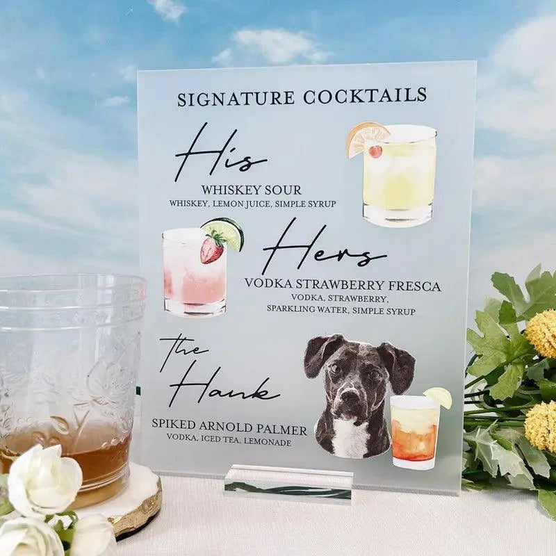 Signature Cocktails Acrylic Sign, Pet Signature Drink Bar Menu, Pet Wedding Bar Menu Base, Wedding Bar Sign, Acrylic Bar Menu FYLZGO Signs