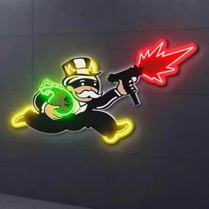 Violent Monopoly Gun Led Neon Acrylic Artwork Custom Neon Sign UV Art LED Neon Sign LED Sign Club