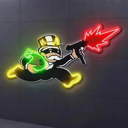 Violent Monopoly Gun Led Neon Acrylic Artwork Custom Neon Sign UV Art LED Neon Sign LED Sign Club