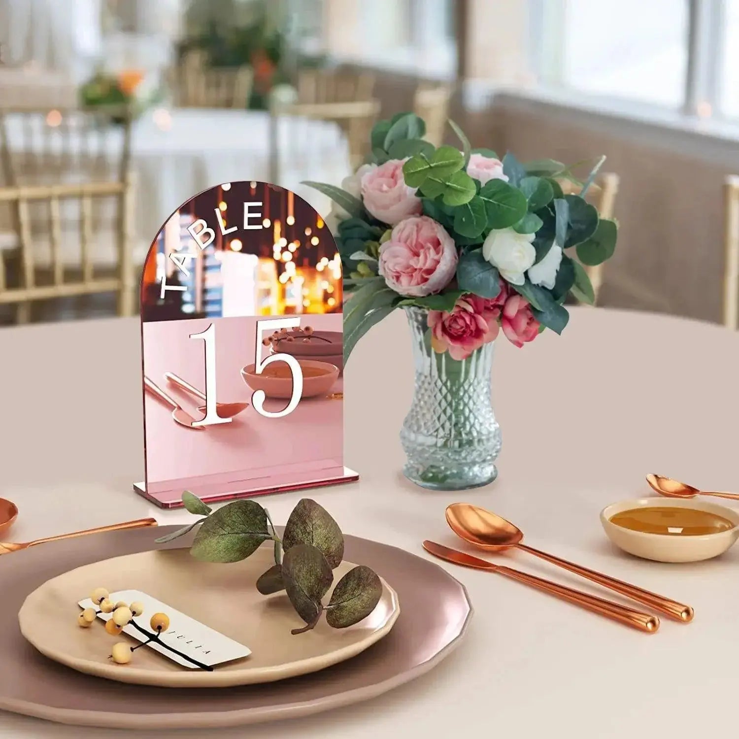 Modern Table Numbers - Wedding Table Numbers - Rose Gold Mirror Table Signs - Wedding Table Decor - Reception Signage FYLZGO Signs