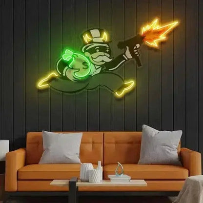 Violent Monopoly Gun Led Neon Acrylic Artwork Custom Neon Sign UV Art LED Neon Sign LED Sign Club