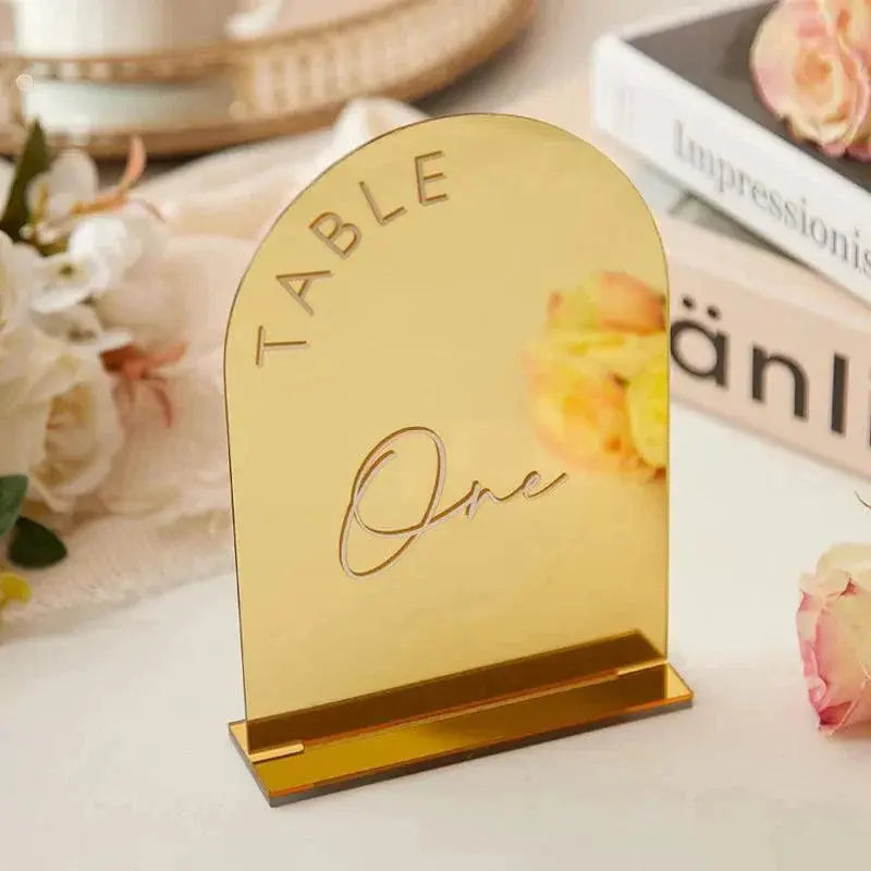 Silver Mirror Acrylic Table Numbers,Modern Table Numbers,Wedding Table Sign with Stands,Arch Gold Sign,Table Decor FYLZGO Signs