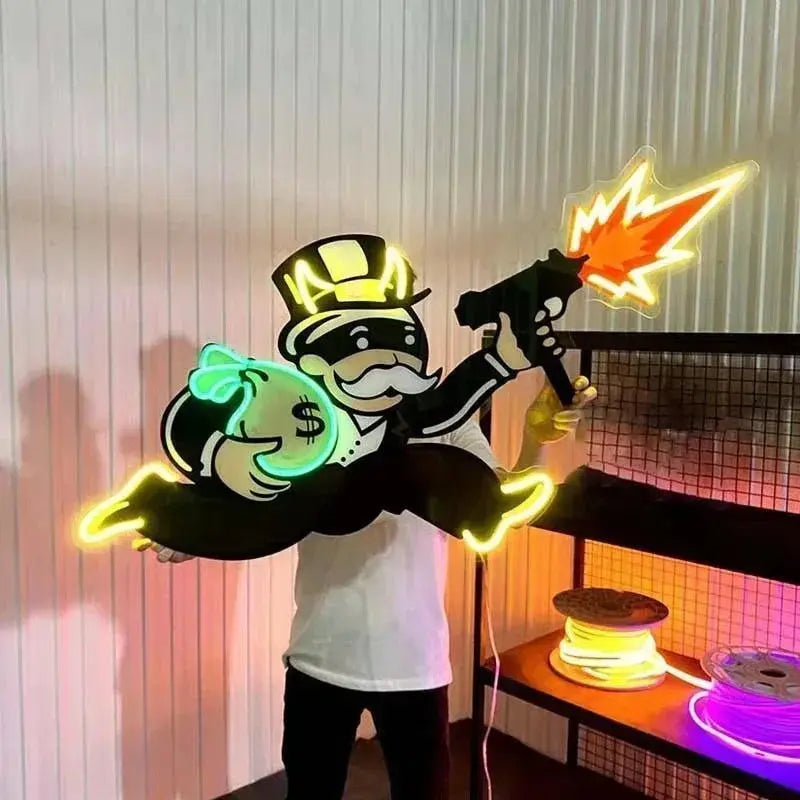Violent Monopoly Gun Led Neon Acrylic Artwork Custom Neon Sign UV Art LED Neon Sign LED Sign Club