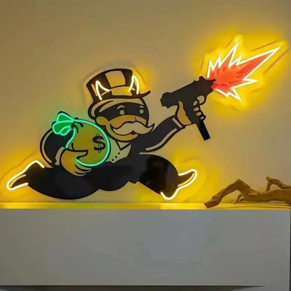Violent Monopoly Gun Led Neon Acrylic Artwork Custom Neon Sign UV Art LED Neon Sign LED Sign Club