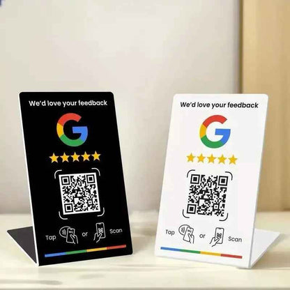 Google feedback QR code signs for customer reviews, tap or scan to rate