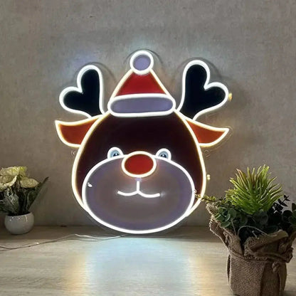 Christmas Reindeer LED Neon Sign 21 x 20 inches For Wall Hangings Indoor and Outdoor FYLZGO Signs