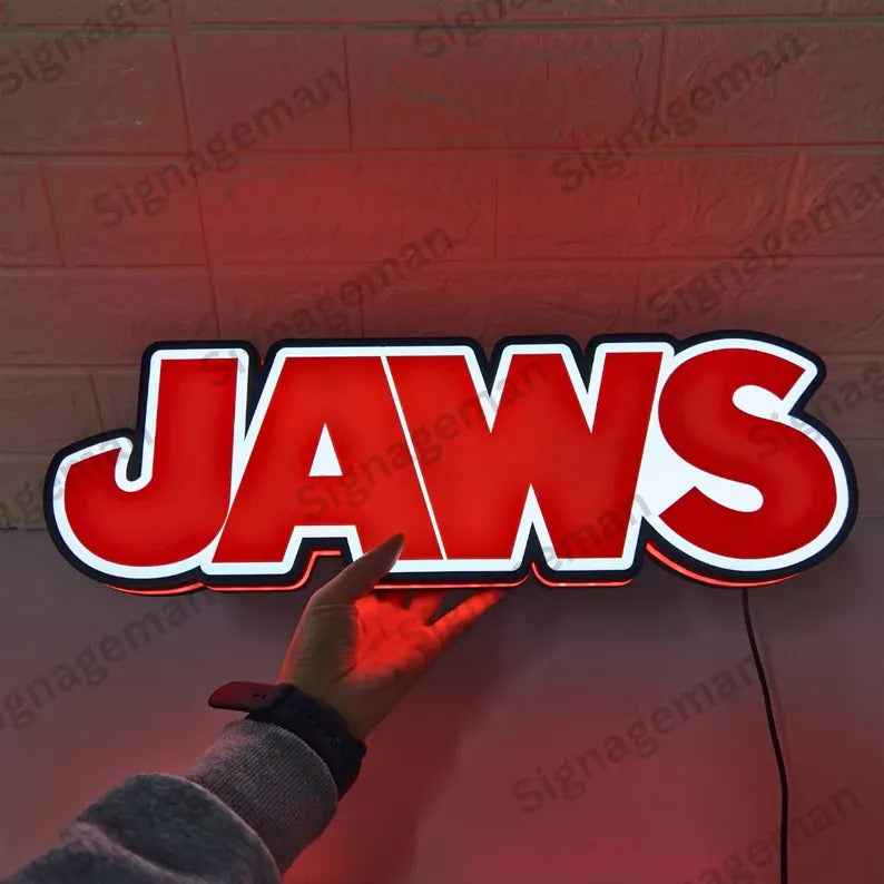 Jaws LED Lightbox Sign | 3D Printed Movie Logo Wall Art, Home Cinema Decor