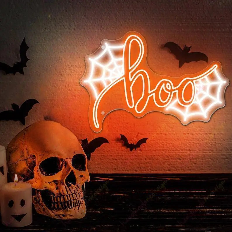 Boo Spider web Neon Sign, Halloween Neon Sign Happy Halloween Halloween Pumpkin Neon Sign Halloween Decor Sign Gifts For Kids FYLZGO Signs