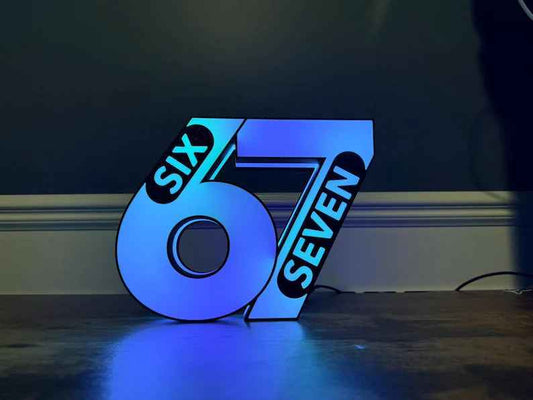 6, 7 "Six and Seven" Meme LED Sign: Wall Decor, Mancave Accessory