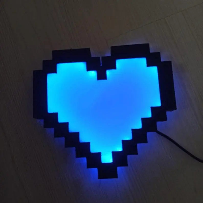 Pixel Heart Lamp Remote-Controlled RGB Illuminated Pixel Heart Shape - Color-Changing Decorative Light Game Room Night Lamp Light Box FYLZGO Signs