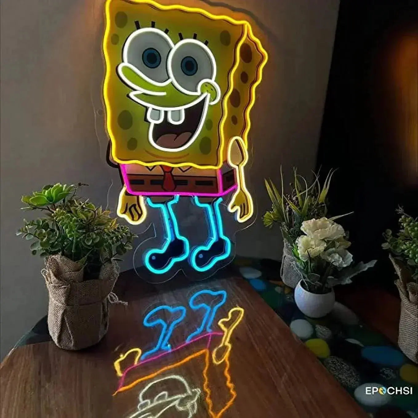 Spongebob Neon Sign UV Printed, 19 x 26 inches Yellow Neon for Kids, Birthday Parties With Dimmer Switch And Power Adapter FYLZGO Signs