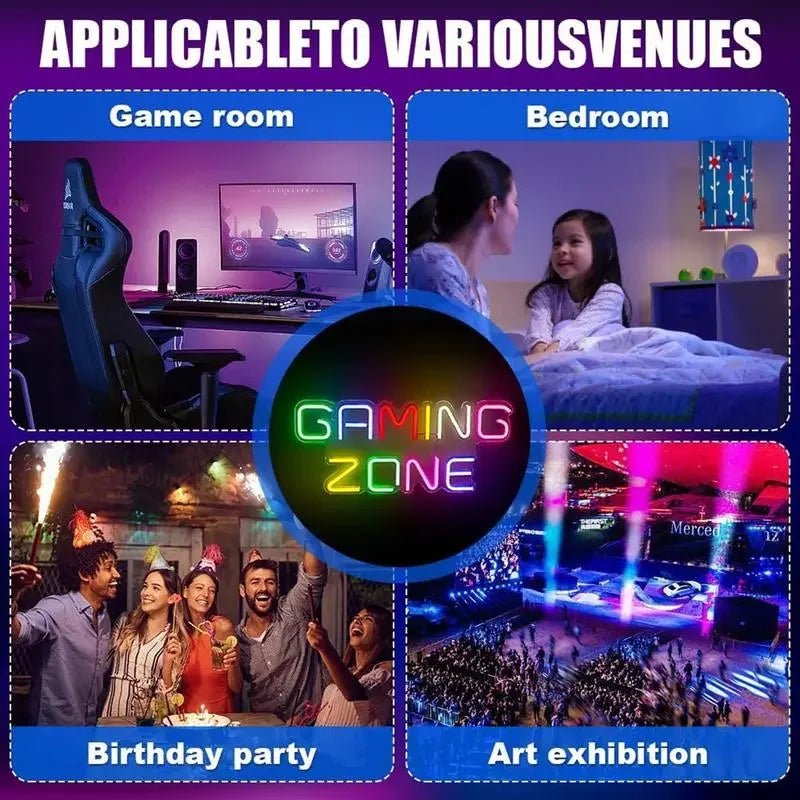 Gaming Zone neon sign for game rooms, bedrooms, parties, and art exhibitions