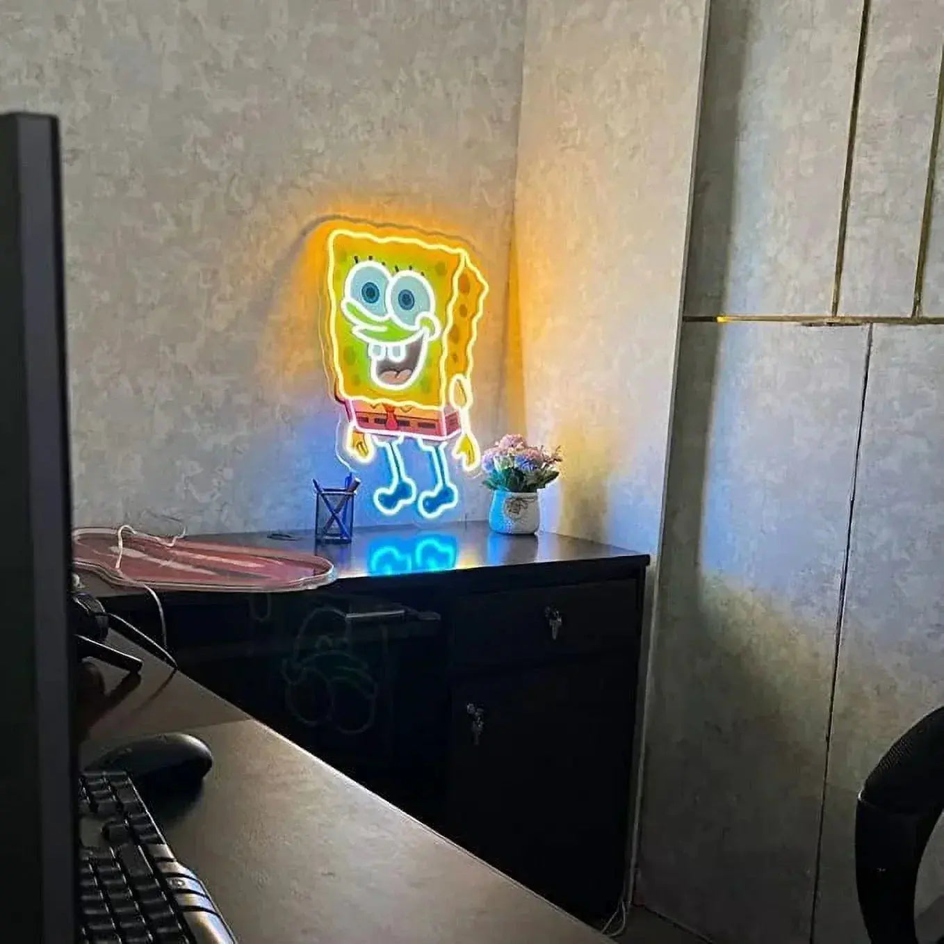 Spongebob Neon Sign UV Printed, 19 x 26 inches Yellow Neon for Kids, Birthday Parties With Dimmer Switch And Power Adapter FYLZGO Signs