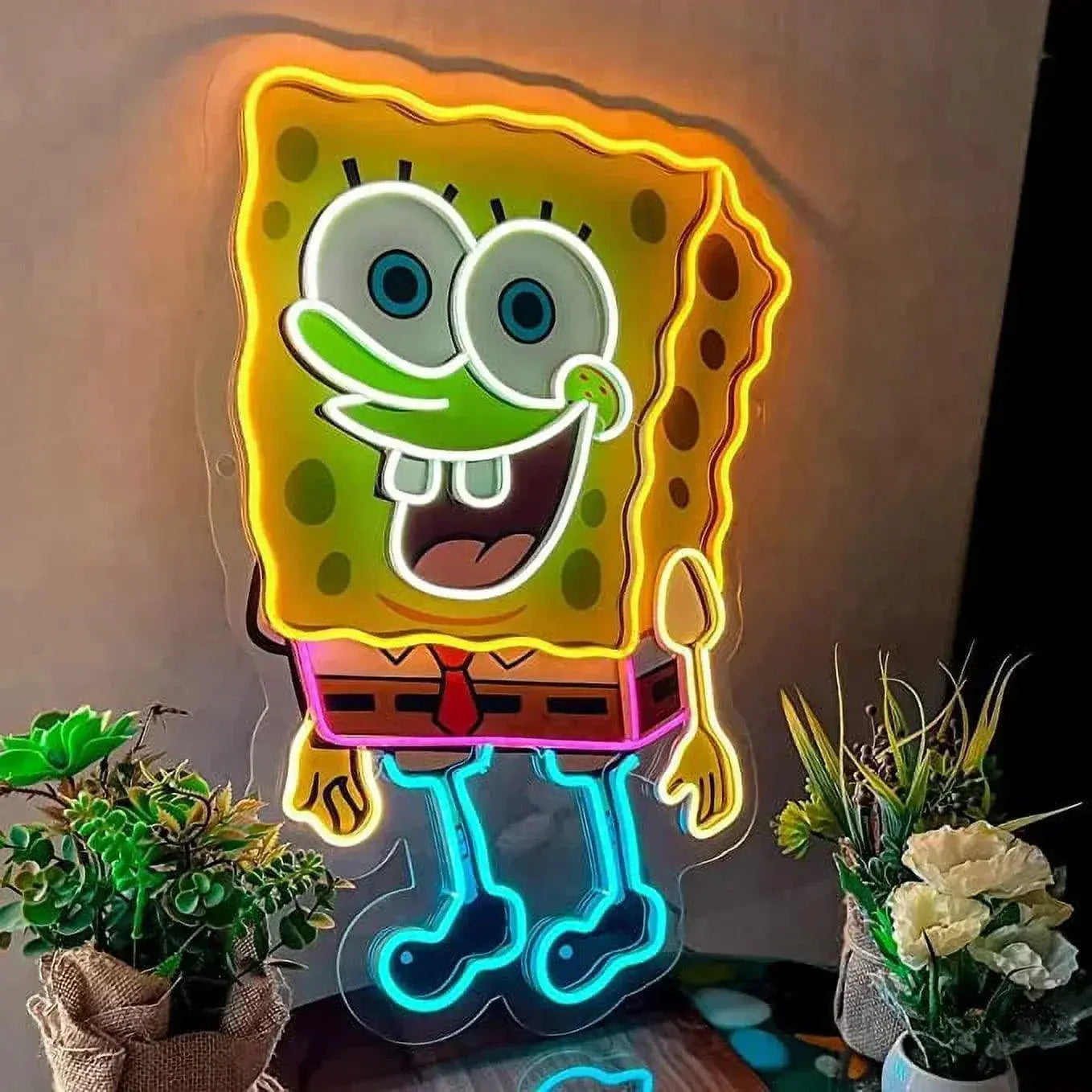 Spongebob Neon Sign UV Printed, 19 x 26 inches Yellow Neon for Kids, Birthday Parties With Dimmer Switch And Power Adapter FYLZGO Signs