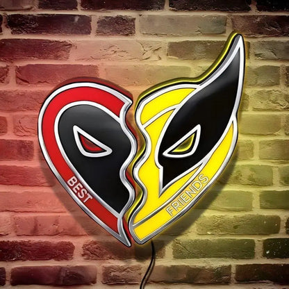Deadpool & Wolverine Heart 3D Printed LED Lightbox, Unleash the Ultimate Marvel Duo, Dimmeable FYLZGO Signs