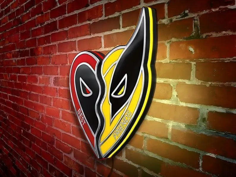 Deadpool & Wolverine Heart 3D Printed LED Lightbox, Unleash the Ultimate Marvel Duo, Dimmeable FYLZGO Signs