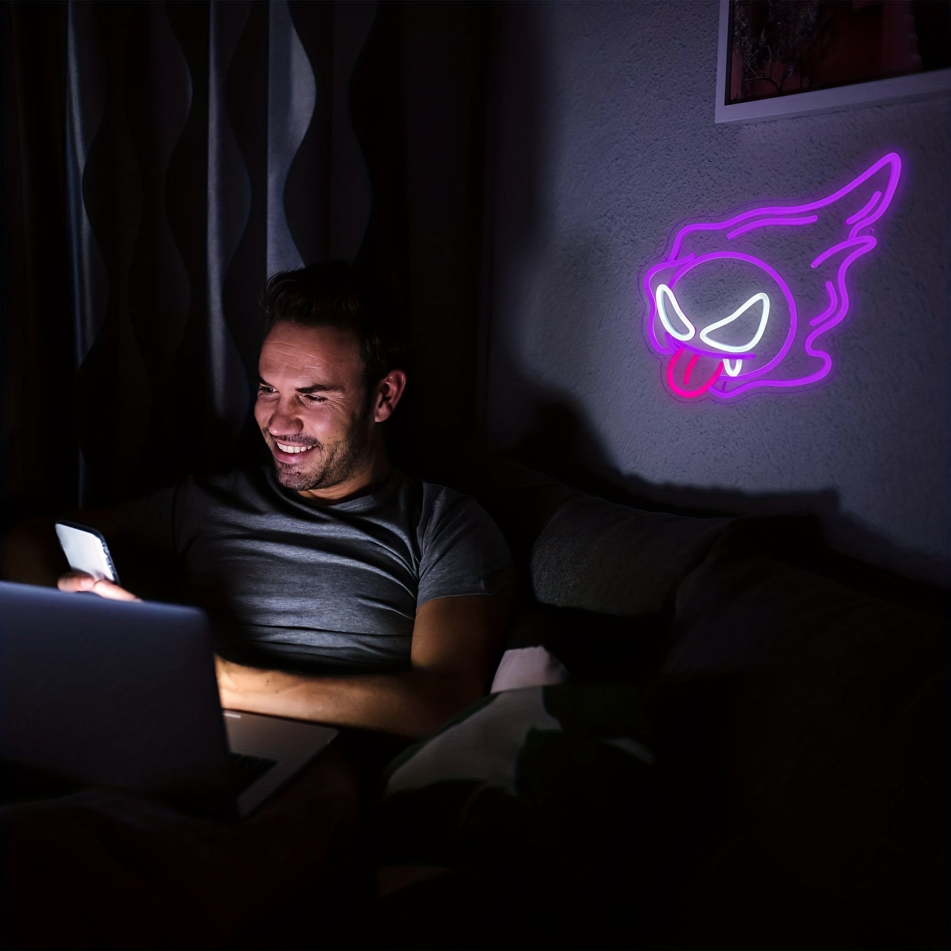 Skeleton Ghost Neon Sign Light 11.8"x11.8" LED Neon Light with On/Off Switch Gaming Neon Sign for Game Room Man Cave Birthday Halloween Decor Christmas Gift FYLZGO