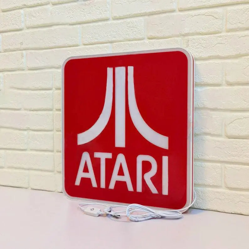 ATARI Sign for Gaming Room Decor, USB Powered Extra Long Cable, Full Dimming Control, Include Both Adhesive & Non Adhesive Wall Mount Kit FYLZGO Signs