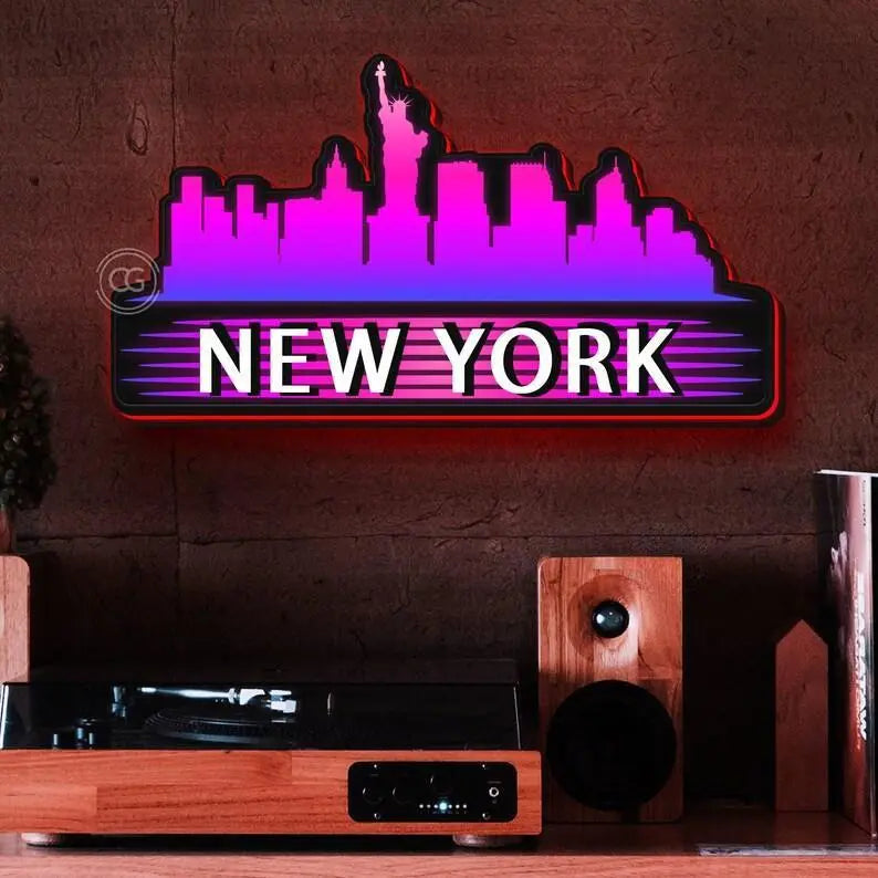 City Skyline Led Sign Custom Wall Decor, Custom Led Light Box, 3D Print Sign Birthday Gifts, LightBox Custom Name Sign, Personalized Gifts FYLZGO Signs