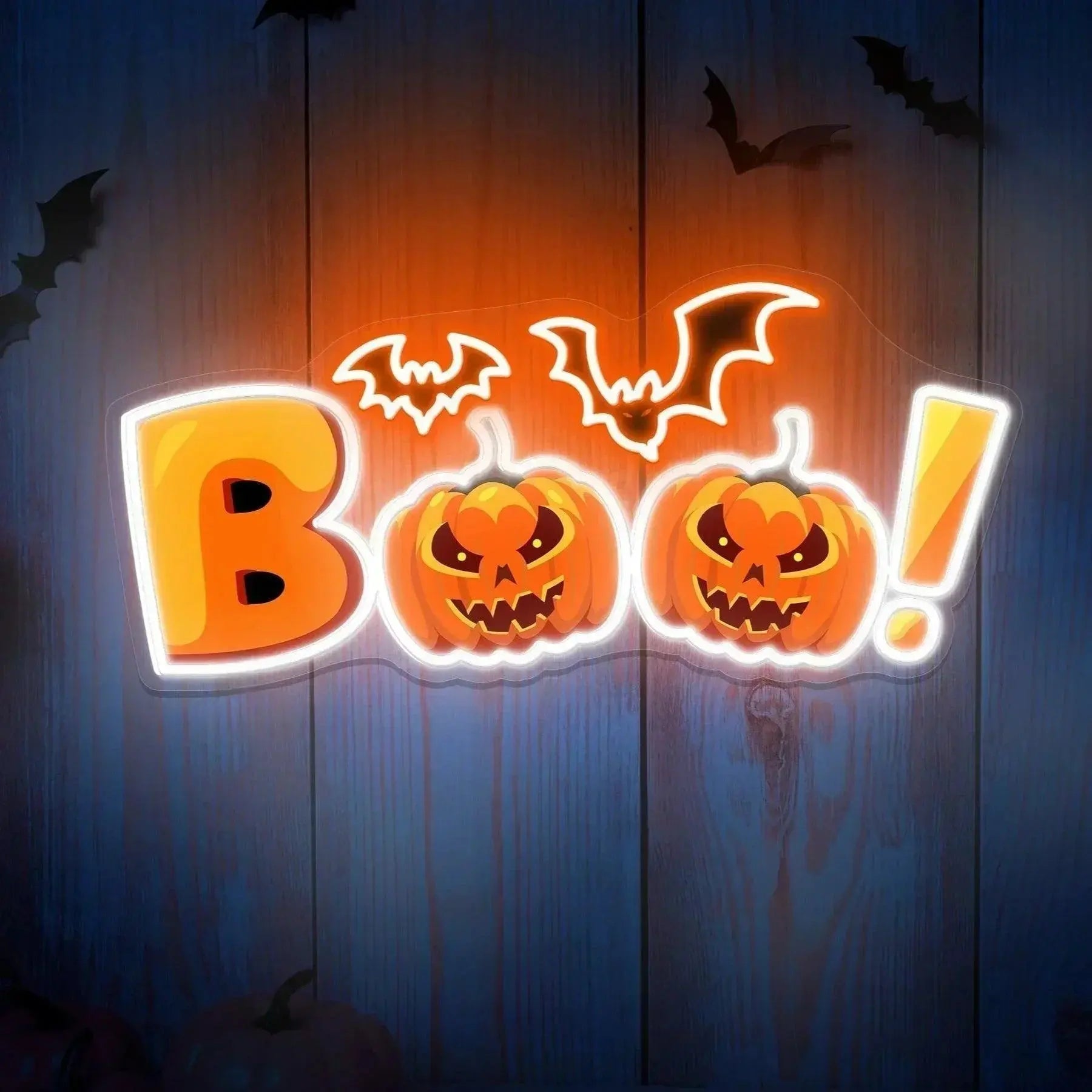 BOO Neon Halloween Sign Scary LED Light-Up Sign  20 x 9 Inches Clear Edge Cut Acrylic Backing, with Dimmer - Bright and Premium built For Gaming and Kids Room Decor FYLZGO Signs