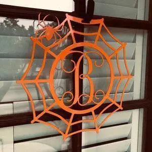 Spider web Custom Monogram Metal Sign, Halloween Door Hanger, Halloween Decor, Fall Decor, Fall Wreath, Halloween Sign, Metal Art FYLZGO Signs