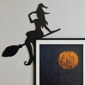 Witch Door Frame Topper Metal | Witch Flying on Broom | Halloween Decor | Witch Door Corner | Halloween Door Topper FYLZGO Signs