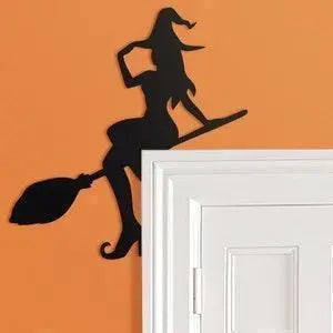 Witch Door Frame Topper Metal | Witch Flying on Broom | Halloween Decor | Witch Door Corner | Halloween Door Topper FYLZGO Signs