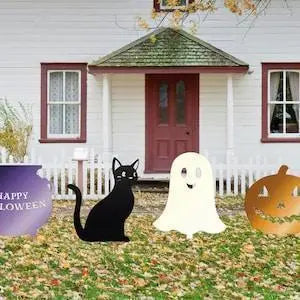 Metal Halloween Yard Stakes | Halloween Decor | Spooky Yard Art | Outdoor Halloween Decor | Jack-o-Lantern | Ghost | Cat | Witch Cauldron FYLZGO Signs