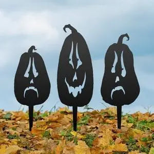 Pumpkin Trio Metal Yard Stakes (set of 3) | Halloween Yard Decor | Jack-o-Lantern Decor | Halloween Decor | Halloween Sign | Fall Art | FYLZGO Signs