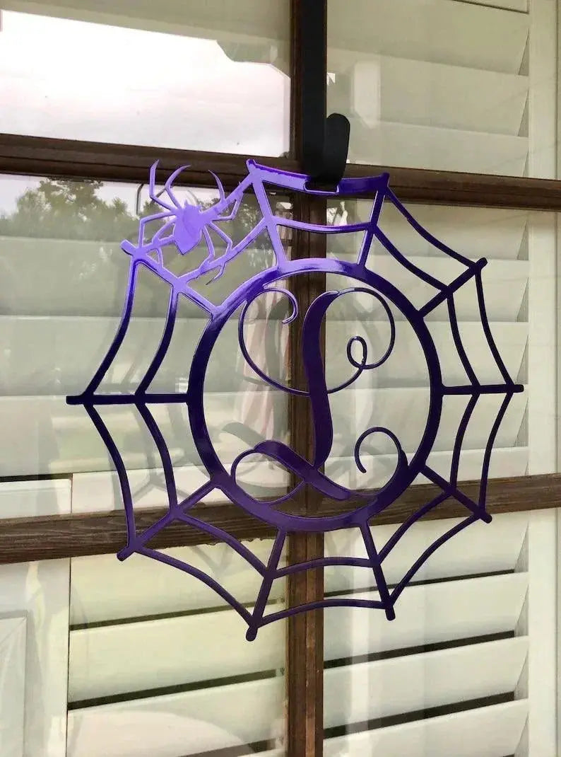 Spider web Custom Monogram Metal Sign, Halloween Door Hanger, Halloween Decor, Fall Decor, Fall Wreath, Halloween Sign, Metal Art FYLZGO Signs