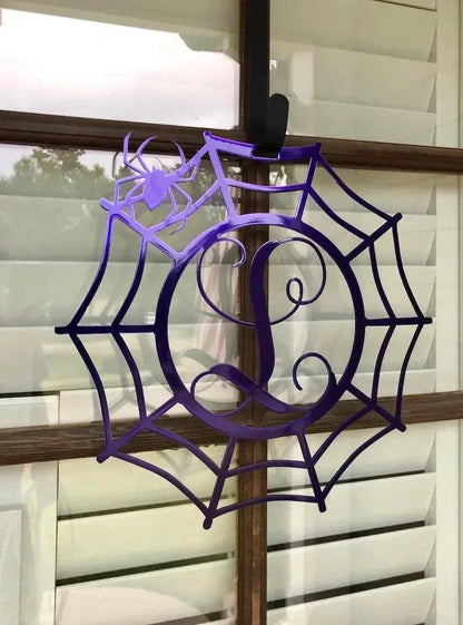 Spider web Custom Monogram Metal Sign, Halloween Door Hanger, Halloween Decor, Fall Decor, Fall Wreath, Halloween Sign, Metal Art FYLZGO Signs