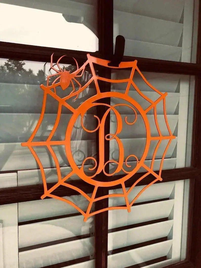 Spider web Custom Monogram Metal Sign, Halloween Door Hanger, Halloween Decor, Fall Decor, Fall Wreath, Halloween Sign, Metal Art FYLZGO Signs