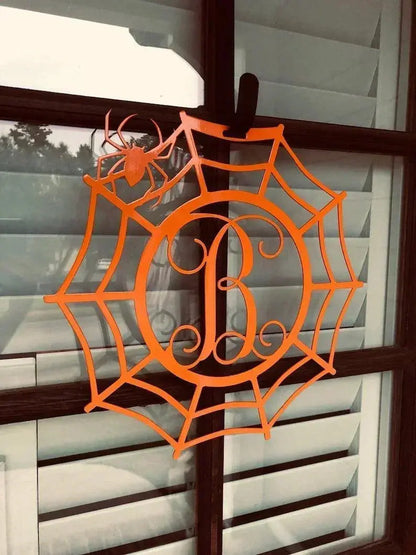 Spider web Custom Monogram Metal Sign, Halloween Door Hanger, Halloween Decor, Fall Decor, Fall Wreath, Halloween Sign, Metal Art FYLZGO Signs