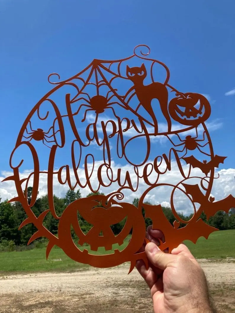 Happy Halloween Web Metal Sign Door Decor, Halloween Metal Sign, Scary, Halloween, Spider Web Sign, Halloween Decor, Halloween Door Hanger FYLZGO Signs