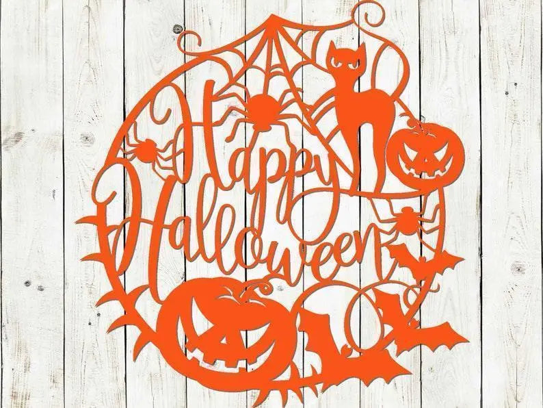 Happy Halloween Web Metal Sign Door Decor, Halloween Metal Sign, Scary, Halloween, Spider Web Sign, Halloween Decor, Halloween Door Hanger FYLZGO Signs