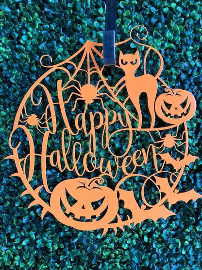 Happy Halloween Web Metal Sign Door Decor, Halloween Metal Sign, Scary, Halloween, Spider Web Sign, Halloween Decor, Halloween Door Hanger FYLZGO Signs