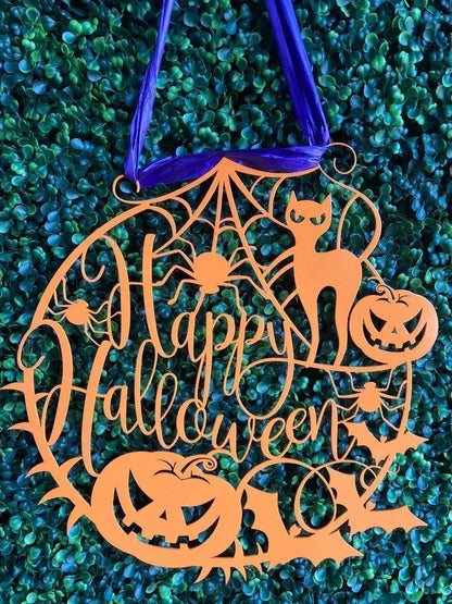 Happy Halloween Web Metal Sign Door Decor, Halloween Metal Sign, Scary, Halloween, Spider Web Sign, Halloween Decor, Halloween Door Hanger FYLZGO Signs