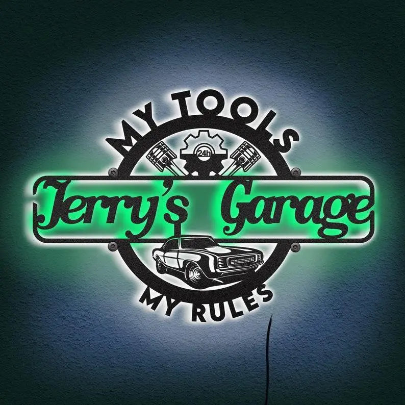 My Tools My Rules Personalized Garage Sign Neon Light Led Backlit Metal Wall Art, Unique Home Decor Perfect for Car Enthusiasts & DIYers FYLZGO Signs