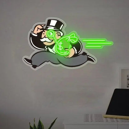 Monopoly Man Neon Sign Acrylic Art Sign, UV Print Acrylic Led Neon Sign, Neon Sign Acrylic Artwork LED Sign Club