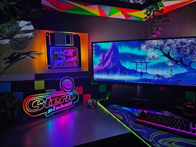 Pinball Logo Sign w/ Changeable Animation Light | Led - Neon Game Room Wall, Desk & Shelf Art FYLZGO Signs