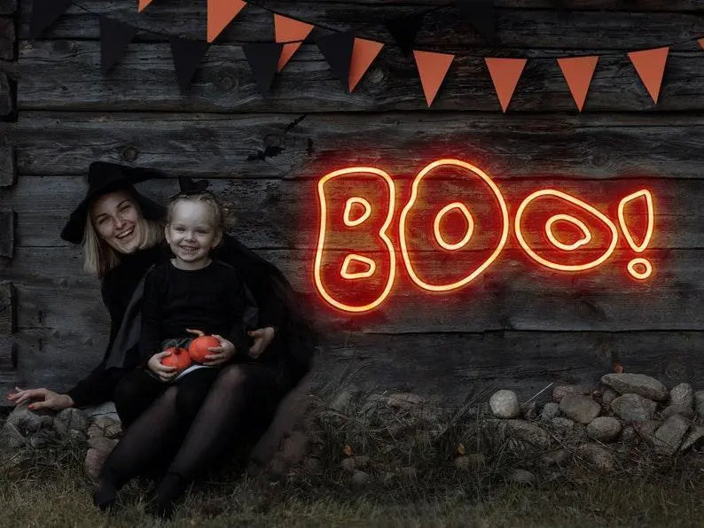 Spooky Neon Sign, Halloween Decor Lights, Scary Boo Neon Led Night Light, Ghost Pumpkin Porch Decoration, Custom Halloween Gift for Kids FYLZGO Signs